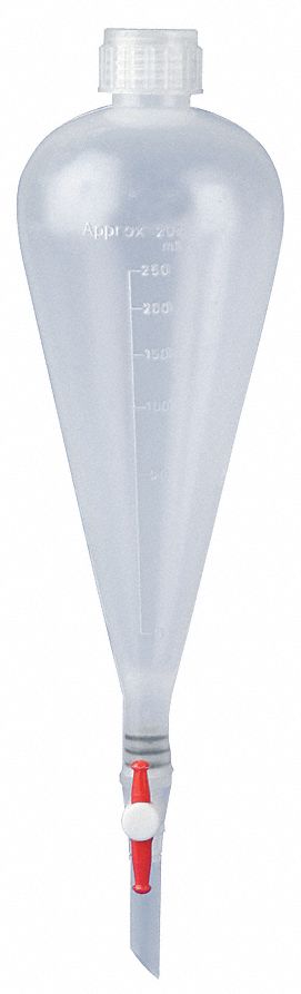 SP SCIENCEWARE 250mL Plastic Separatory Funnel, Stem OD 9.5mm, Stem