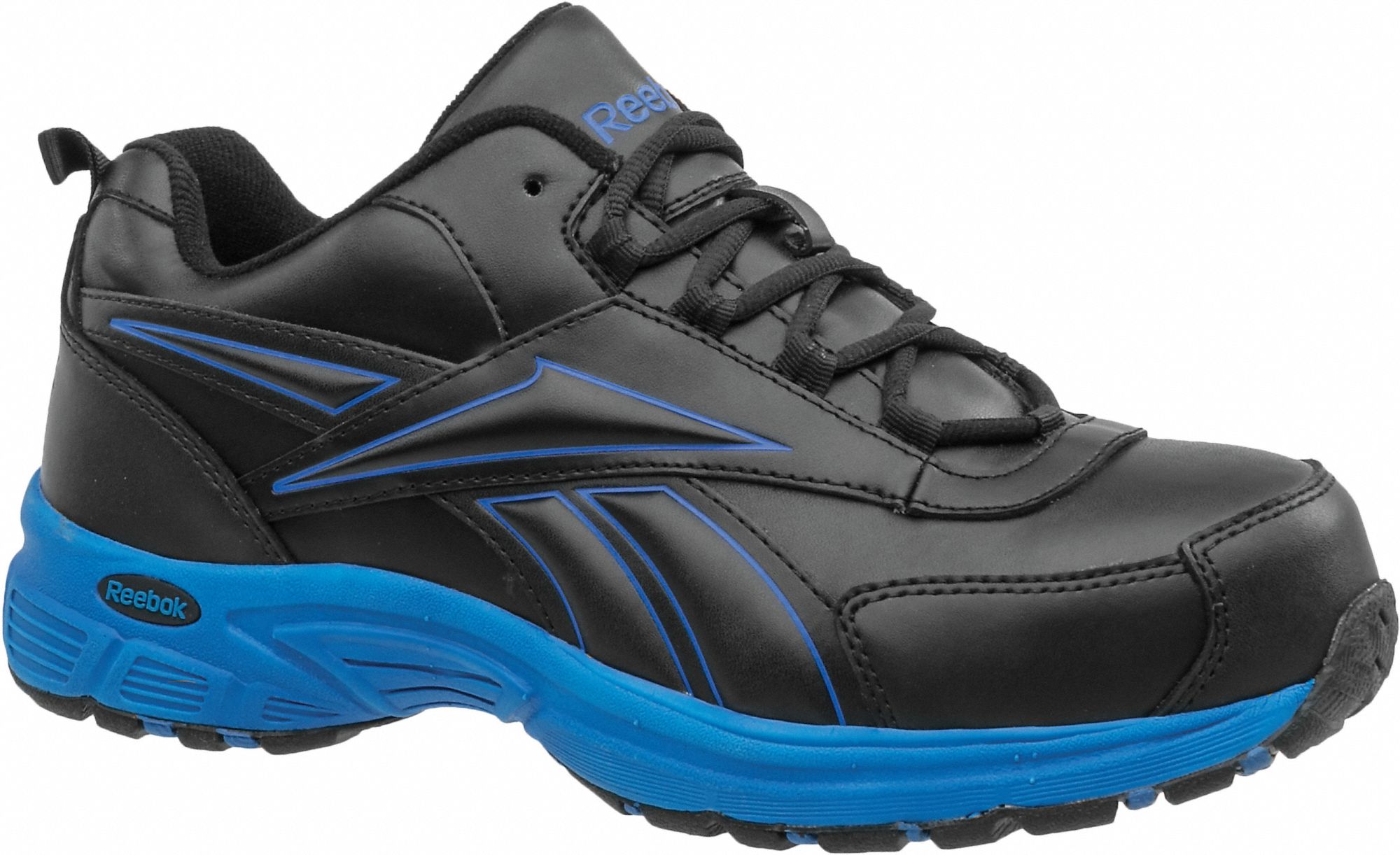 REEBOK Athletic Shoe, 12, W, Men's, Black/Blue, Steel Toe Type, 1 PR