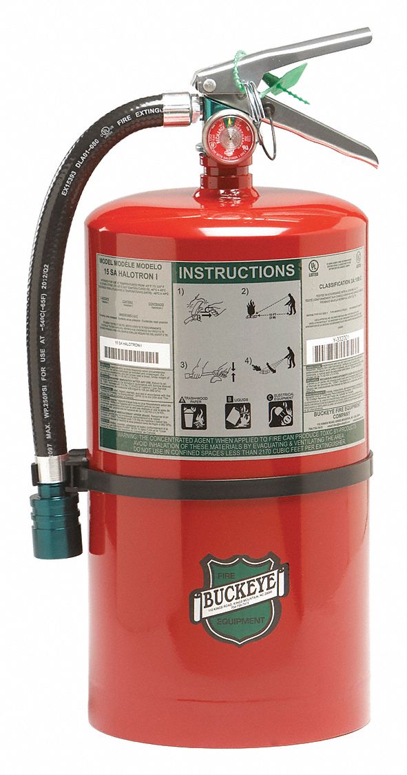 BUCKEYE Fire Extinguisher, Halotron, HydroChloroFluoroCarbon, 15.5 lb