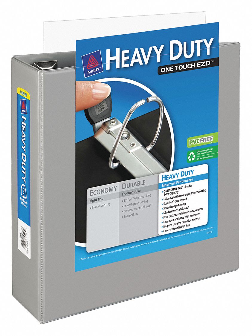 Heavy Duty Binder,3 in.,View,Gray Grainger