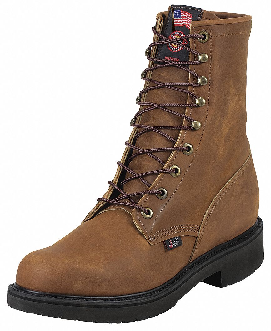 JUSTIN ORIGINAL WORKBOOTS 8 in Work Boot, 8, EE, Men's, Brown, Plain
