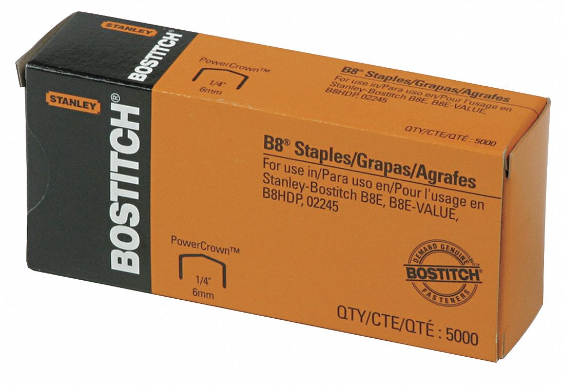STANLEY BOSTITCH, B8 Powercrown, 1/4 in Leg Lg, B8(R) Powercrown(TM