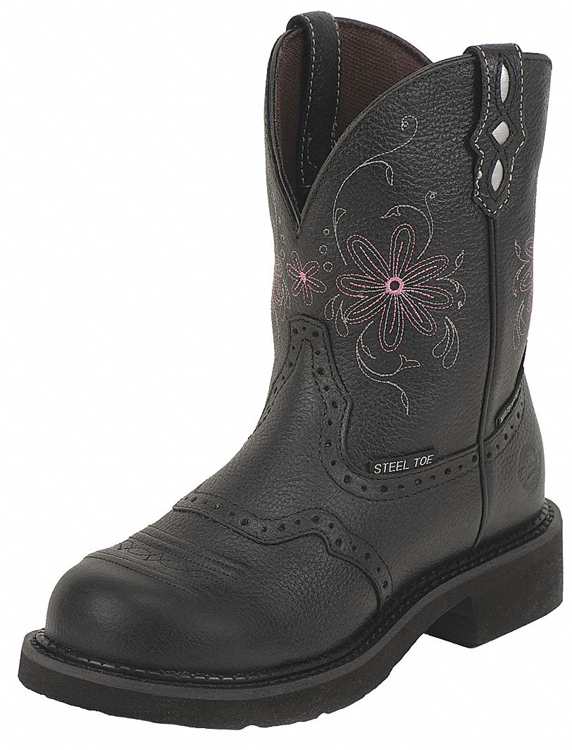 JUSTIN ORIGINAL WORKBOOTS Western Boot, 7, B, Women's, Black, Steel Toe