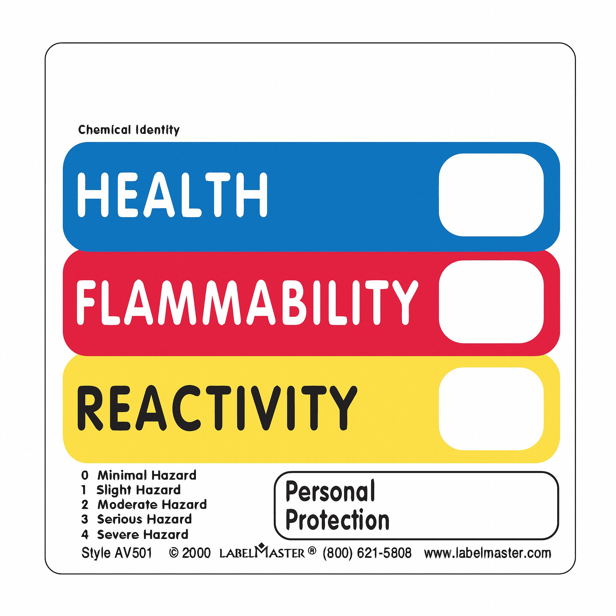 LABELMASTER Label, Vinyl, English, Health, Flammability, Reactivity, Black/Red, Blue