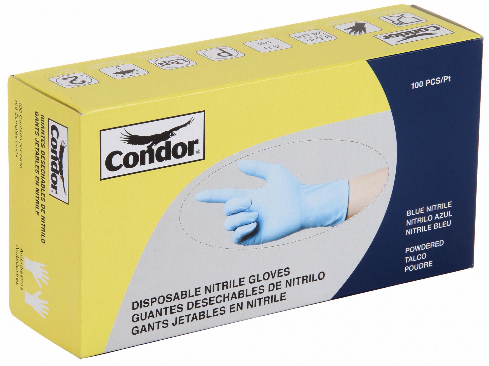 CONDOR Disposable Gloves Gen Purpose, 4 mil, Powdered, Nitrile, M
