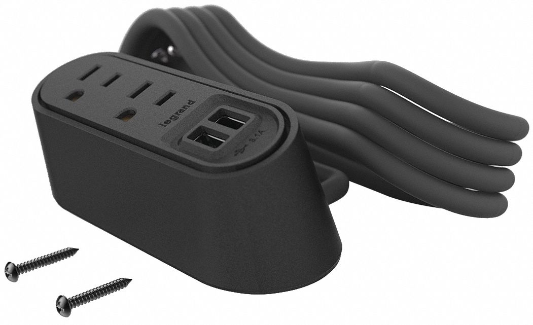 LEGRAND, 2 Outlets, Type A, Furniture Power Outlet 367H79WSPC220BK Grainger