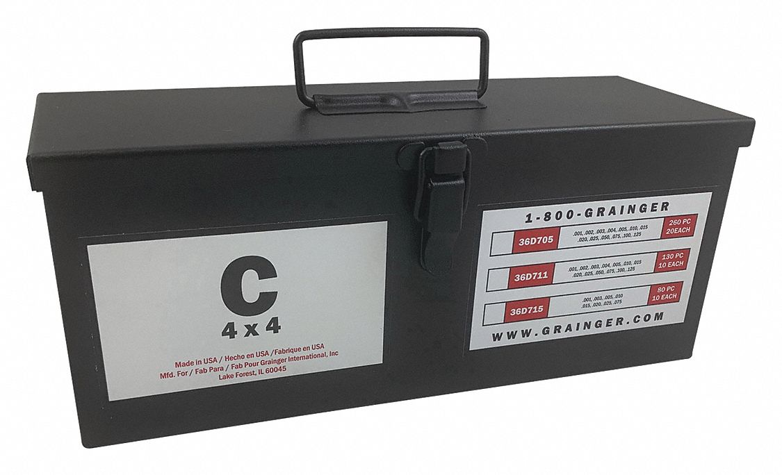 GRAINGER APPROVED Stainless Steel Slotted Shim with Tab Assortment, 260