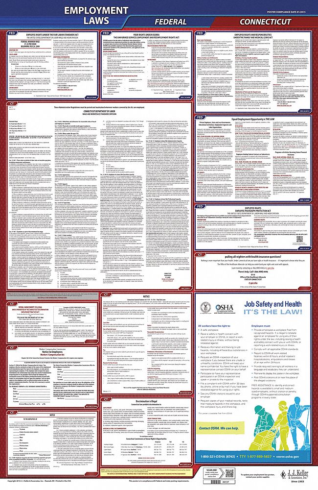 JJ KELLER, Federal and State Labor Law, CT, Labor Law Poster 36EN38300CT Grainger