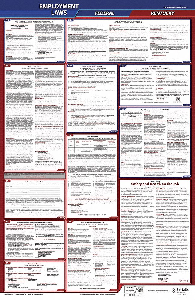 JJ KELLER, Federal and State Labor Law, KY, Labor Law Poster 36EN50