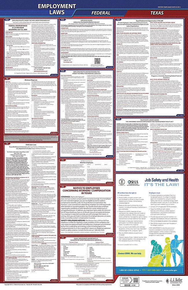JJ KELLER, Federal and State Labor Law, TX, Labor Law Poster 36EP85