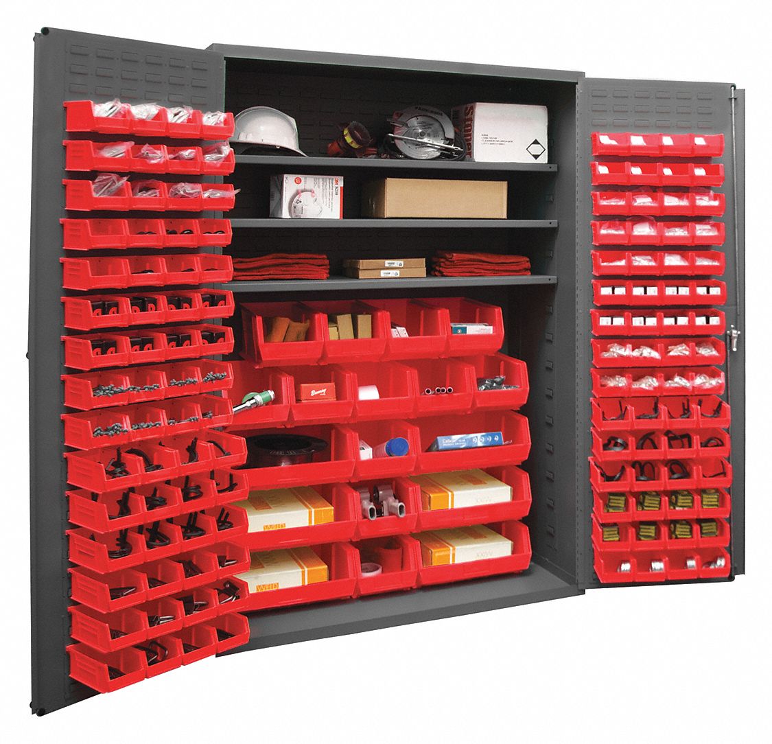 DURHAM MFG Bin 48 in x 24 in 72 in, 3 Shelves, 138 Bins, Red