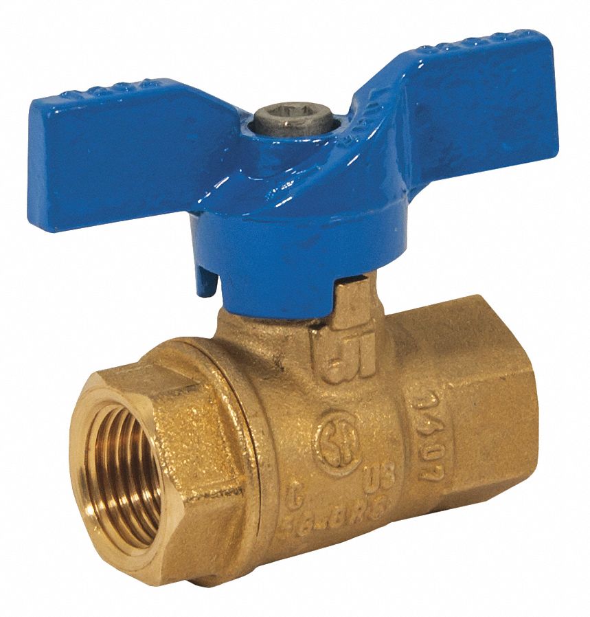 JOMAR VALVE Gas Ball Valve, Brass, Inline, 2Piece, Pipe Size 3/8 in