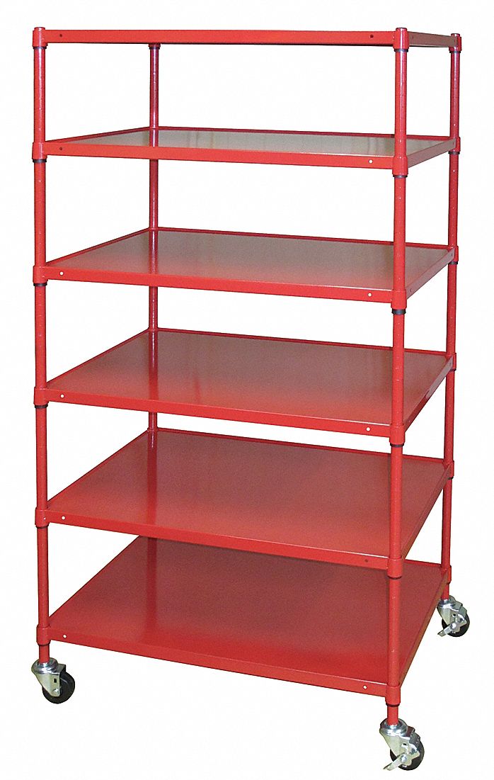GRAINGER APPROVED 36" x 24" x 67" Wheeled Steel Shelving Unit, Red