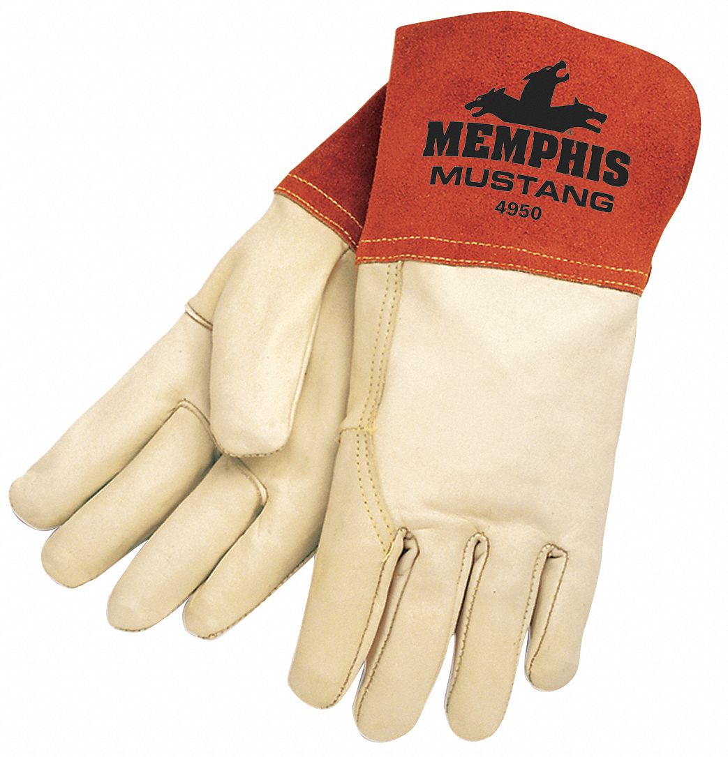 MCR SAFETY Welding Gloves Wing Thumb, Gauntlet Cuff, Premium, Beige