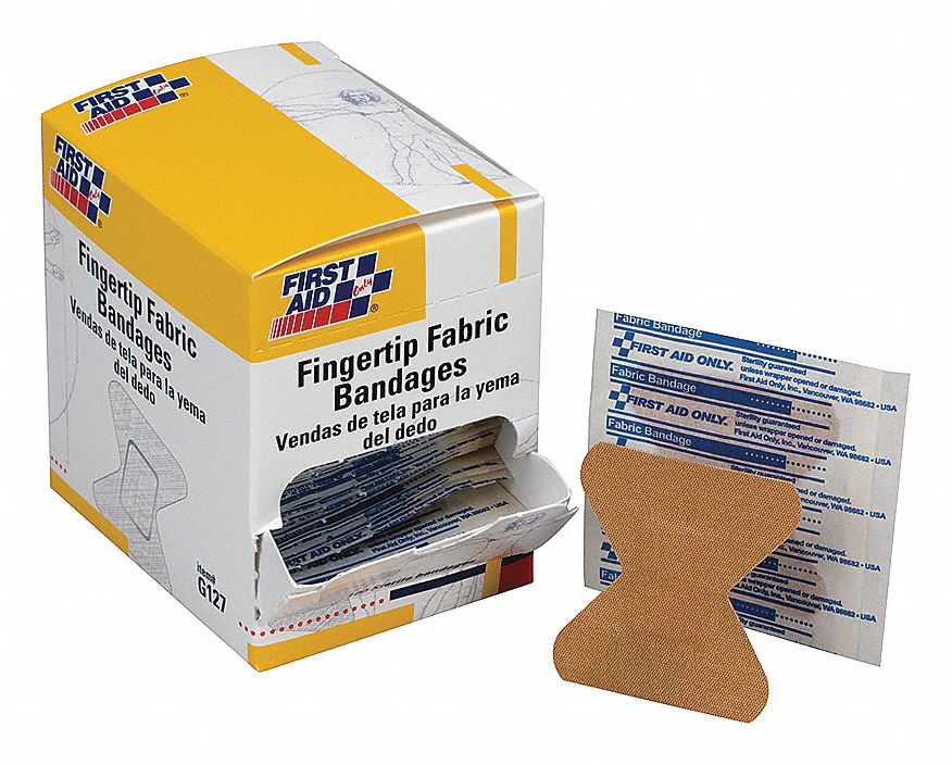 FIRST AID ONLY Fabric Fingertip Bandages, 13/4" x 2", Beige 36LF33G127 Grainger