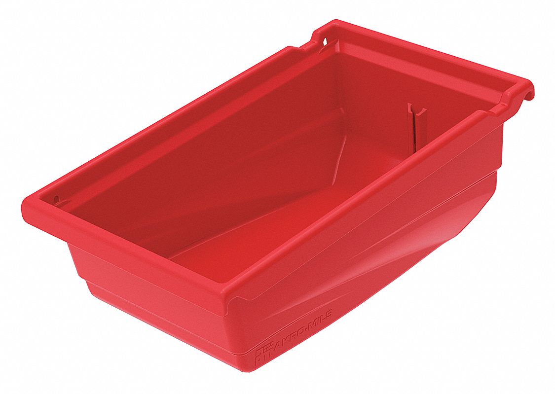 AKROMILS Hanging Bin, Red, 11 1/2 in Outside Length, 6 5/8 in Outside