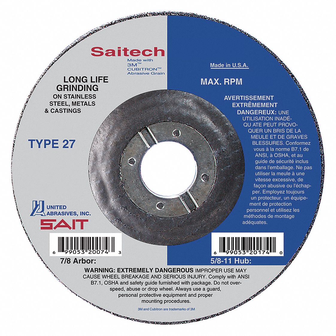 UNITED ABRASIVESSAIT Depressed Center Wheels Ceramic, 4 1/2 in
