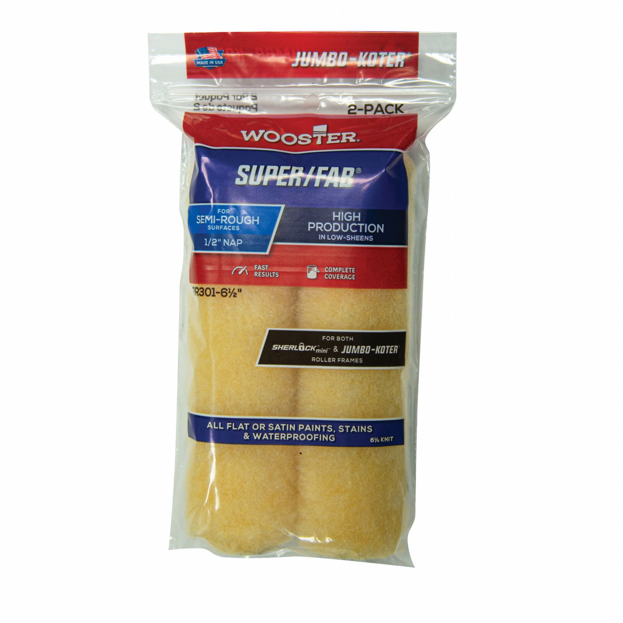 WOOSTER Mini Paint Rollers 6 1/2 in Lg, 1/2 in Nap Size, Knit Fabric