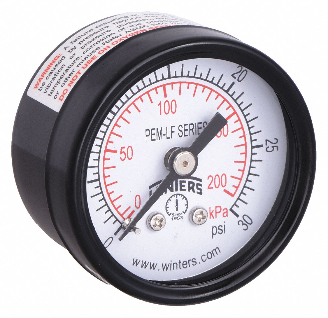 Winters Gauge, Pressure, 11/2in., 0 to 30 psi PEM1400LF PEM1400LF 1