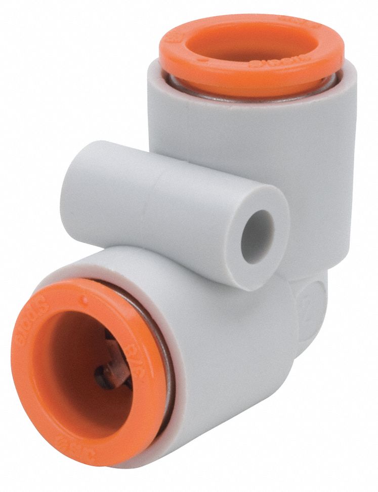 SMC 5/16 in Plastic Union Elbow, 90 Degrees, White/Gray 36X127KQ2L09