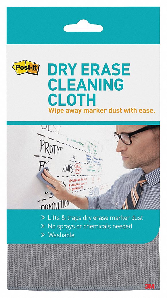 POSTIT, Woven, Gray, Dry Erase Cleaning Cloth 36WG12DEFCLOTH Grainger