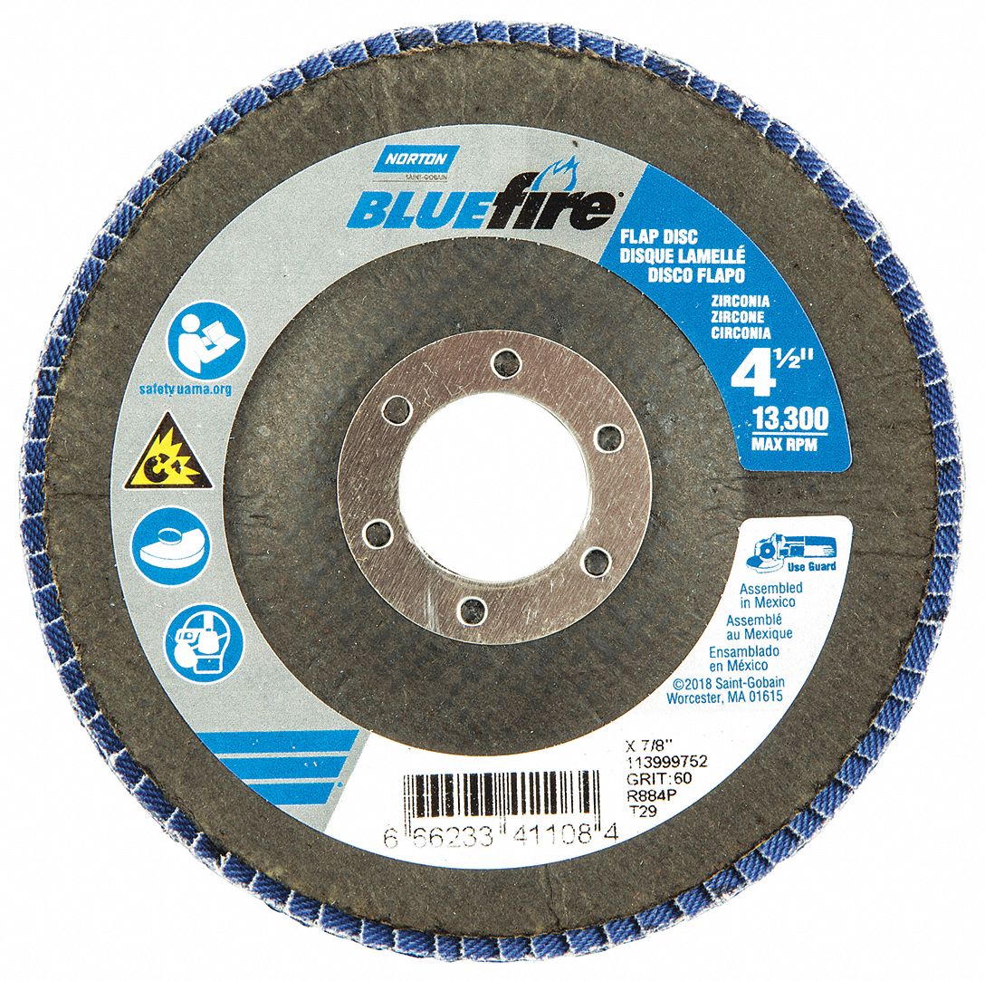 NORTON Flap Disc 7/8 in Mounting Hole Size, 60 Abrasive Grit, Medium