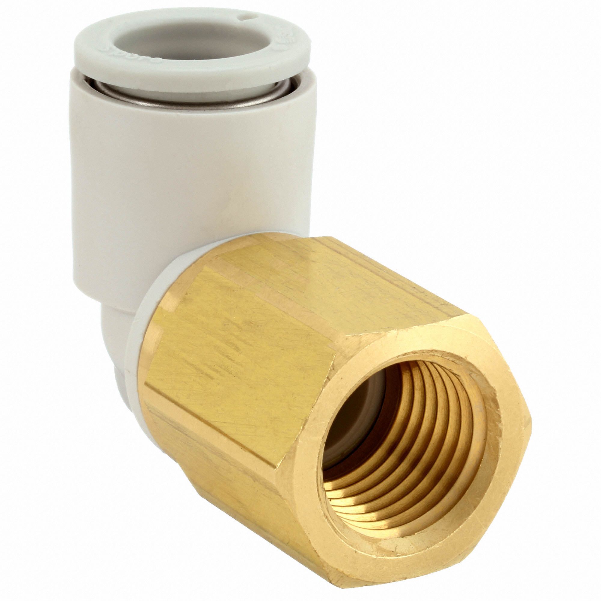 SMC 10mm Plastic Female Elbow, 90 Degrees, White/Gray 36X199KQ2LF10