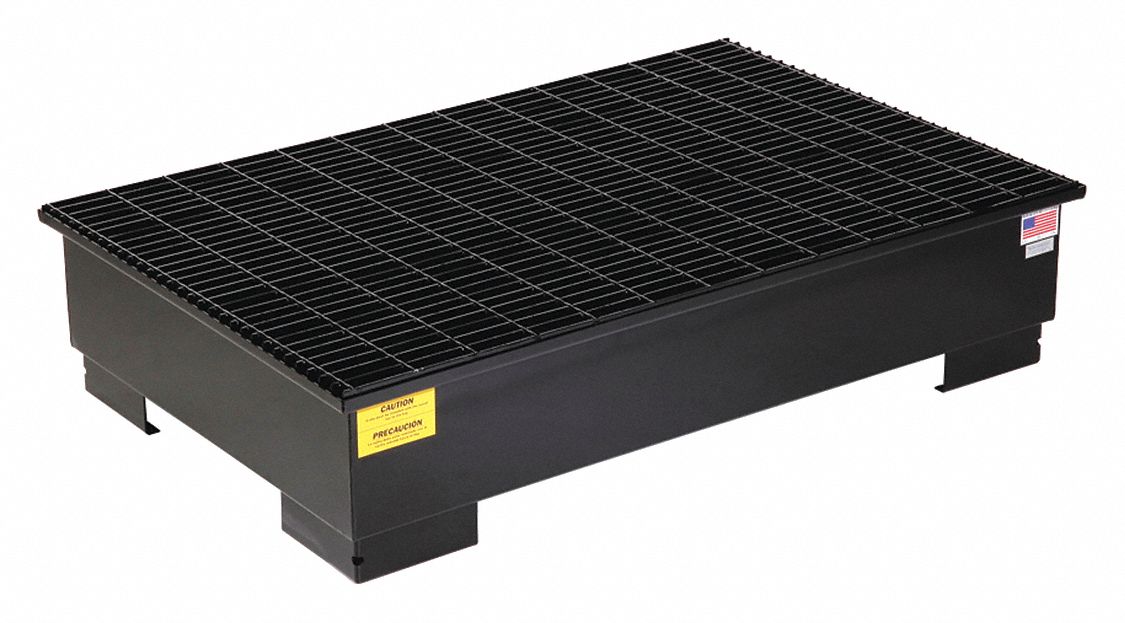 PIG, For 2 Drums, Black, Spill Containment Pallet,2Drum Steel, 53.75