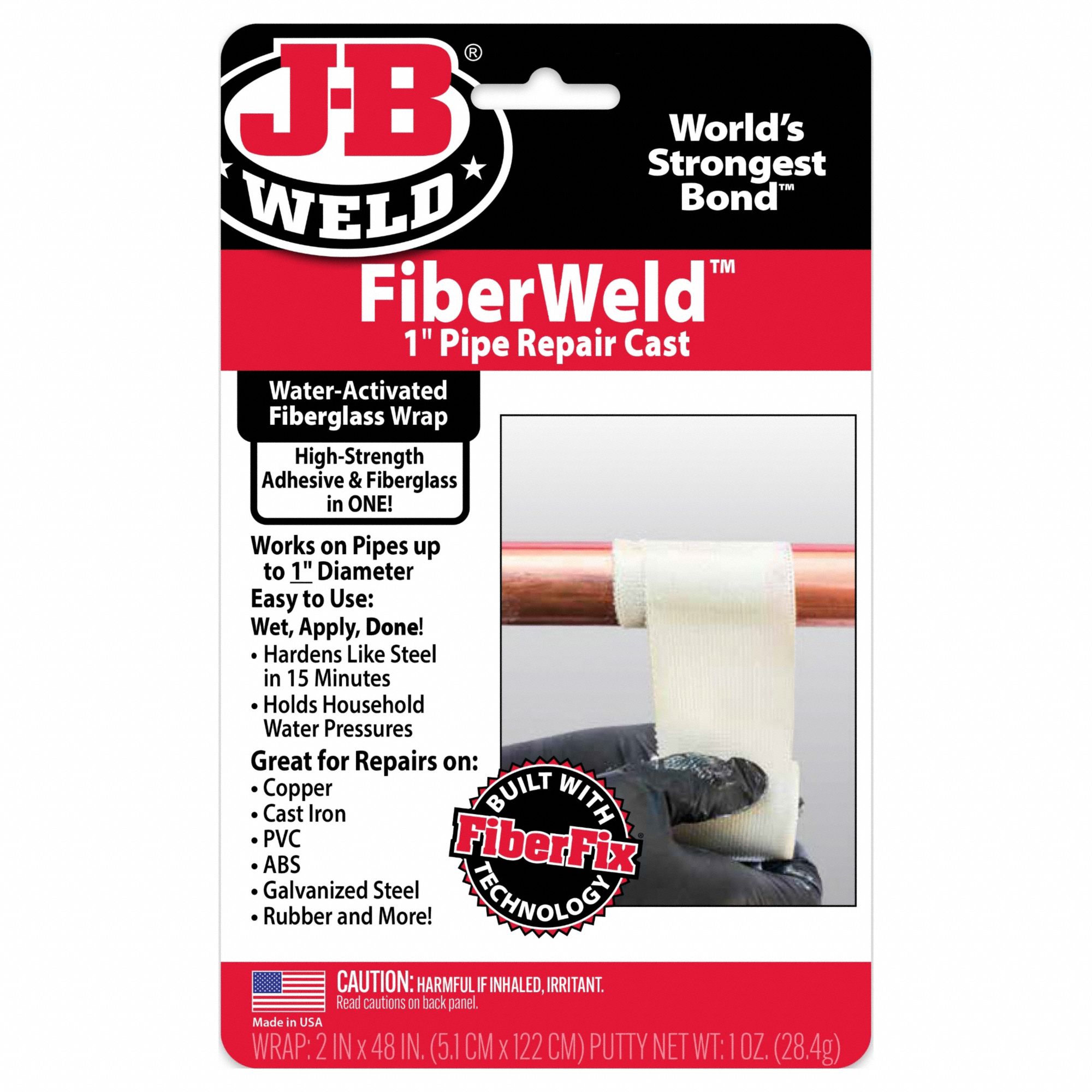 JB WELD, Fiberglass, 2 in W x 4 ft L Wrap Size, Pipe Repair Kit