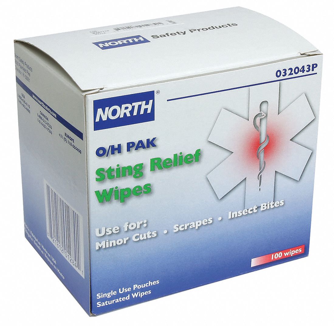Sting Relief Wipes, Wipes, Box, Wrapped Packets, 53/4", PK 100 Grainger