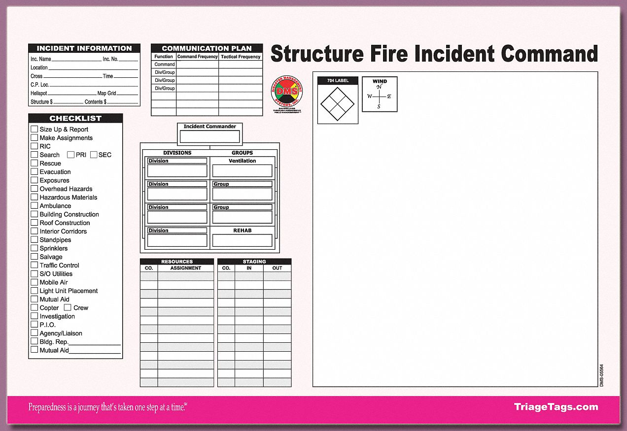 DMS Structure Fire ICS Worksheet, PK25 - 38E611|DMS 05564 - Grainger