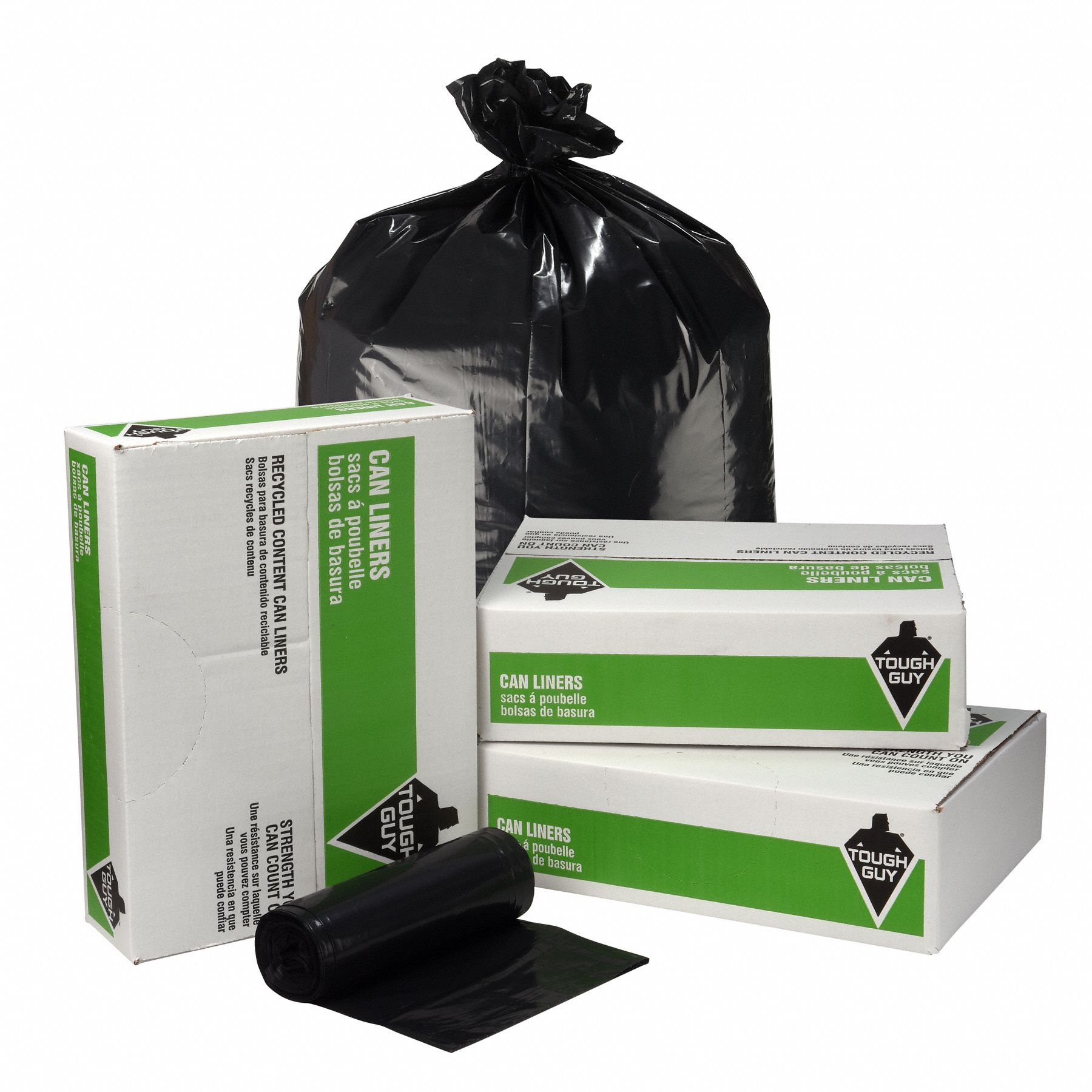 TOUGH GUY Recycled Plastic Trash Bags 45 gal Capacity, 40 in Wd, 46 in