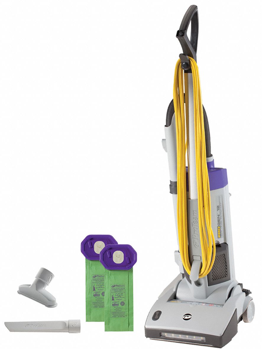 PROTEAM Upright Vacuum, Disposable Bag, 12 in Cleaning Path Width, 100