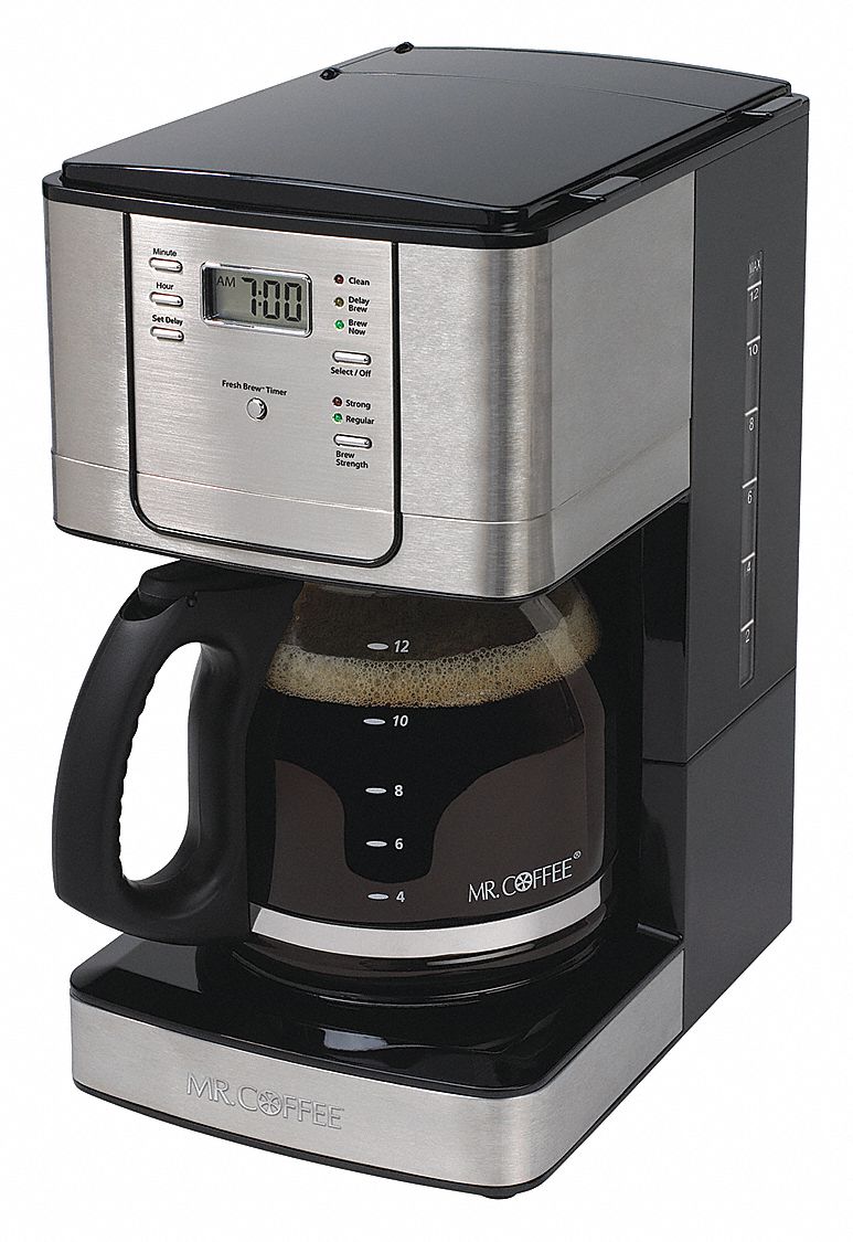 MR. COFFEE 12 Cup Stainless Steel Programmable Coffee Maker, Silver