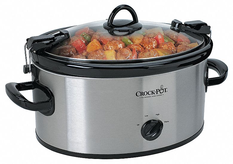 CROCK POT 6 qt Stainless Steel/Stone Manual Slow Cooker, Silver
