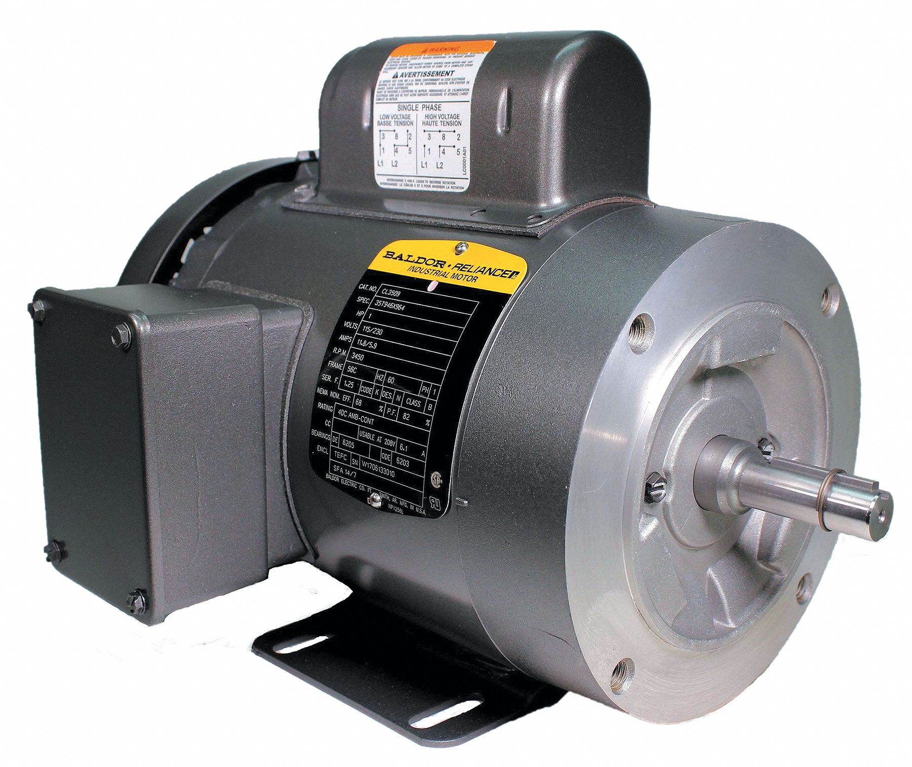 BALDOR ELECTRIC General Purpose Motor, 1 HP, CapacitorStart, Nameplate