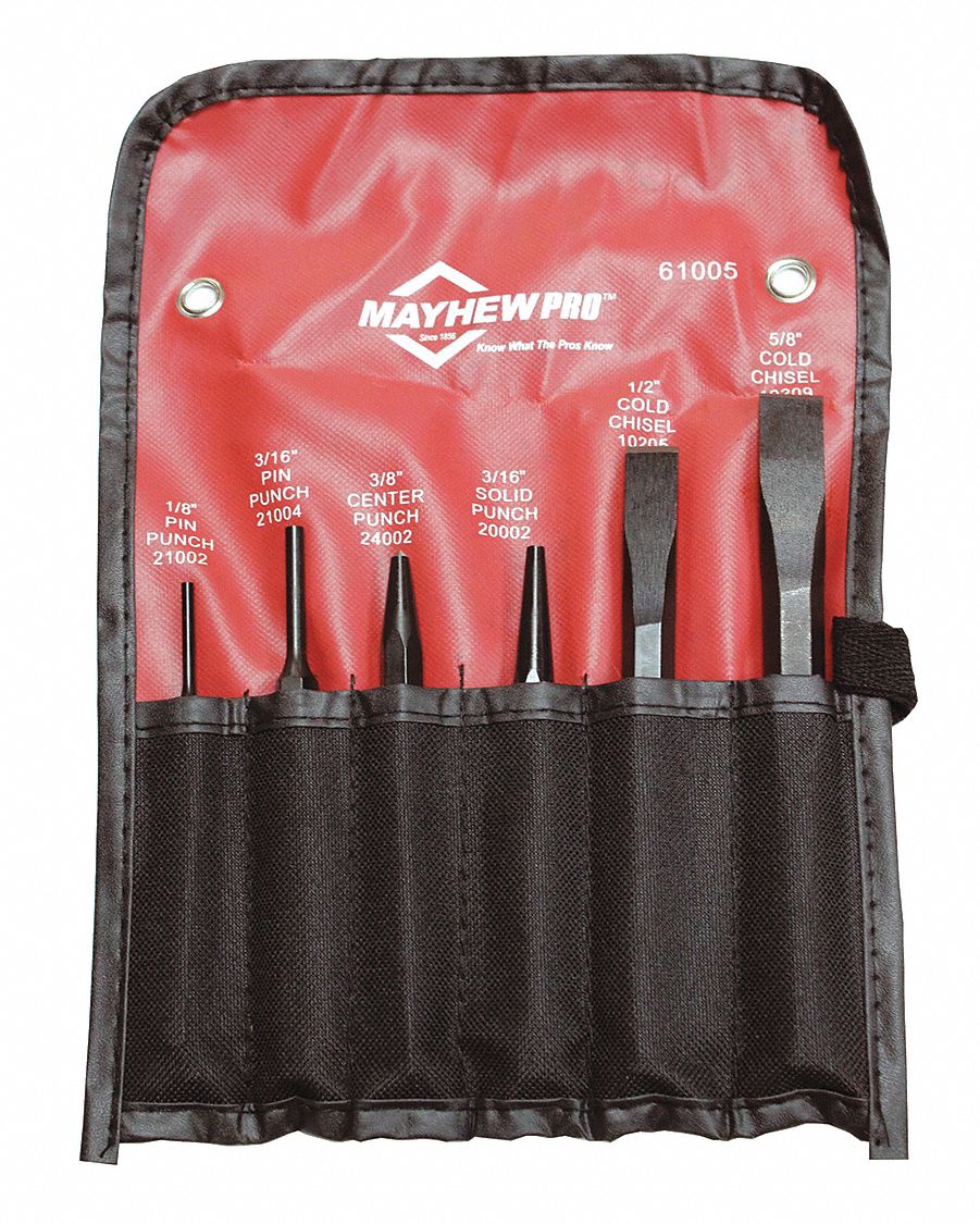 MAYHEW Punch and Chisel Set 6 Pieces, Cold Chisel, Center Punch/Pin