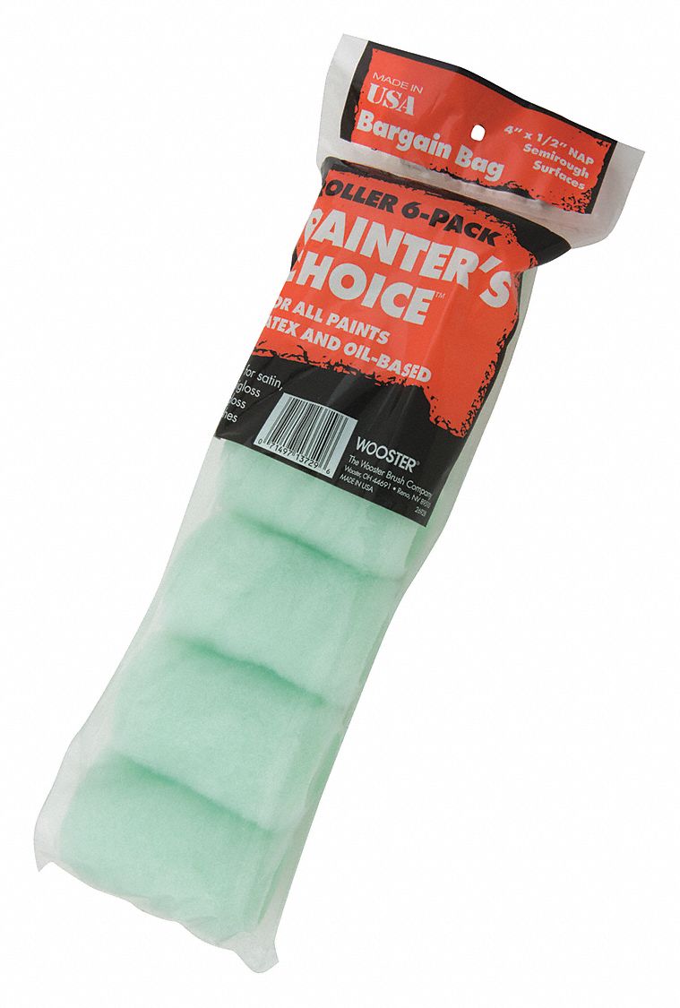 WOOSTER Paint Roller Cover 4 in Lg, 1/2 in Nap Size, Knit Fabric