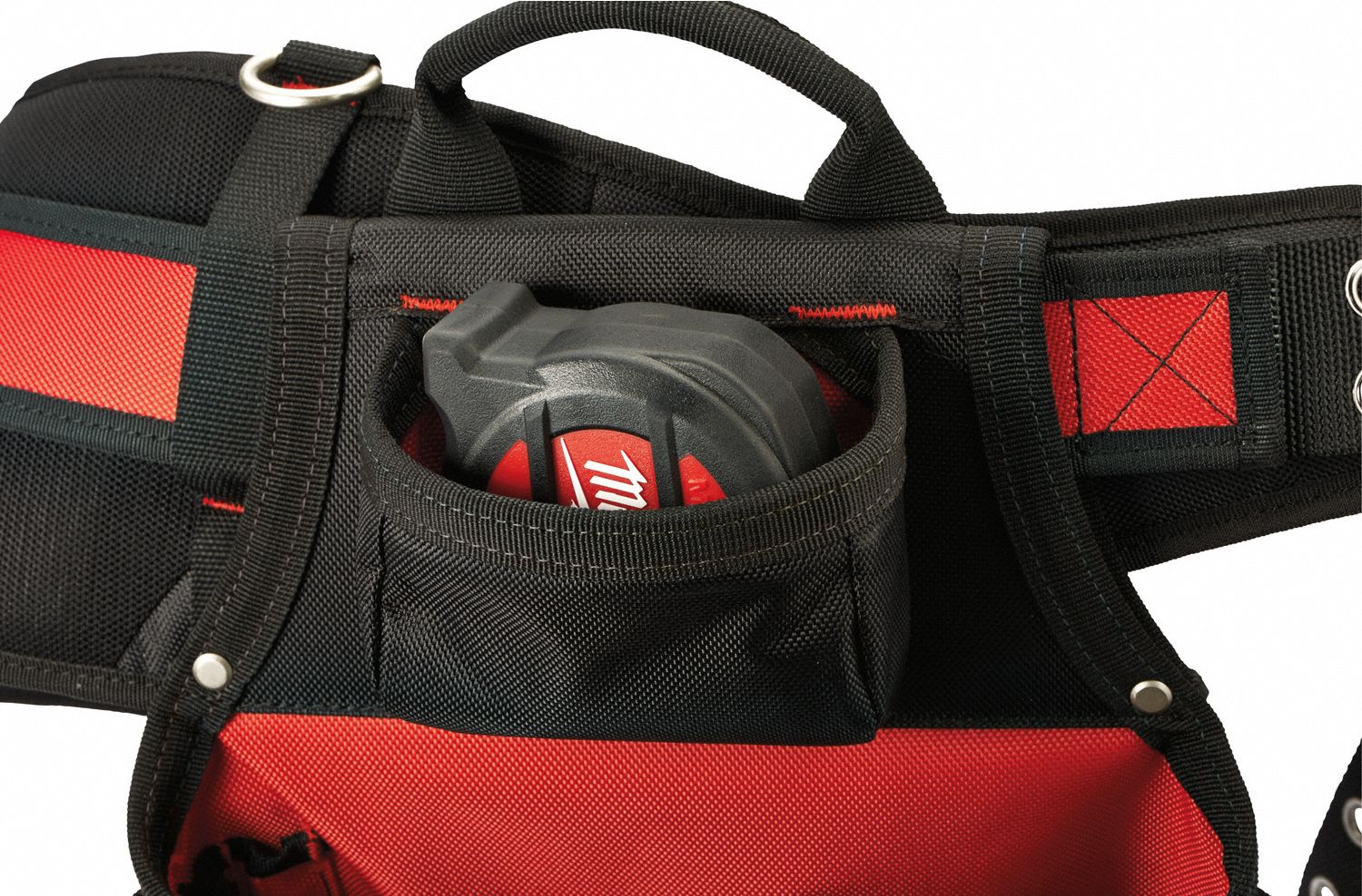 MILWAUKEE Red/Black Tool Belt, 1680D Ballistic Nylon, 30 in to 53 in Waist Size, Number of
