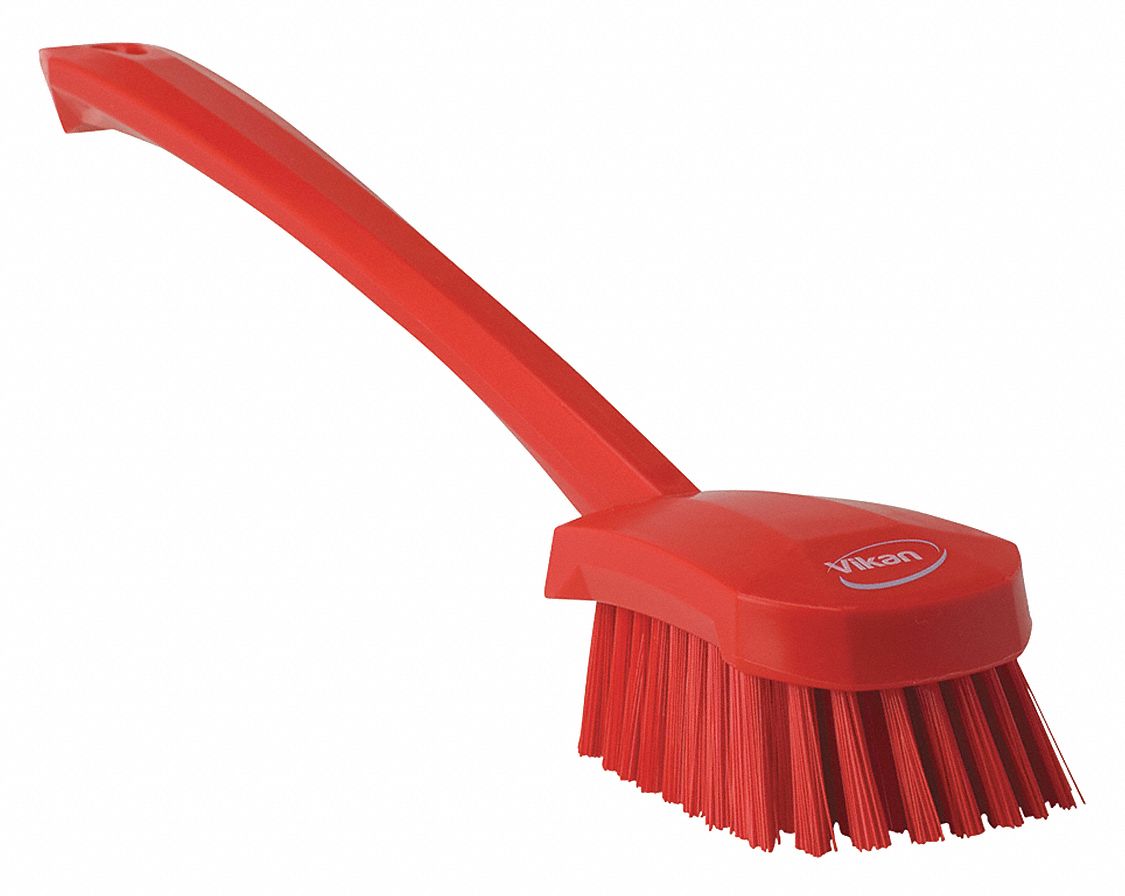VIKAN 15 3/4 inL Polyester Long Handle Scrub Brush, Red 38Y67041864