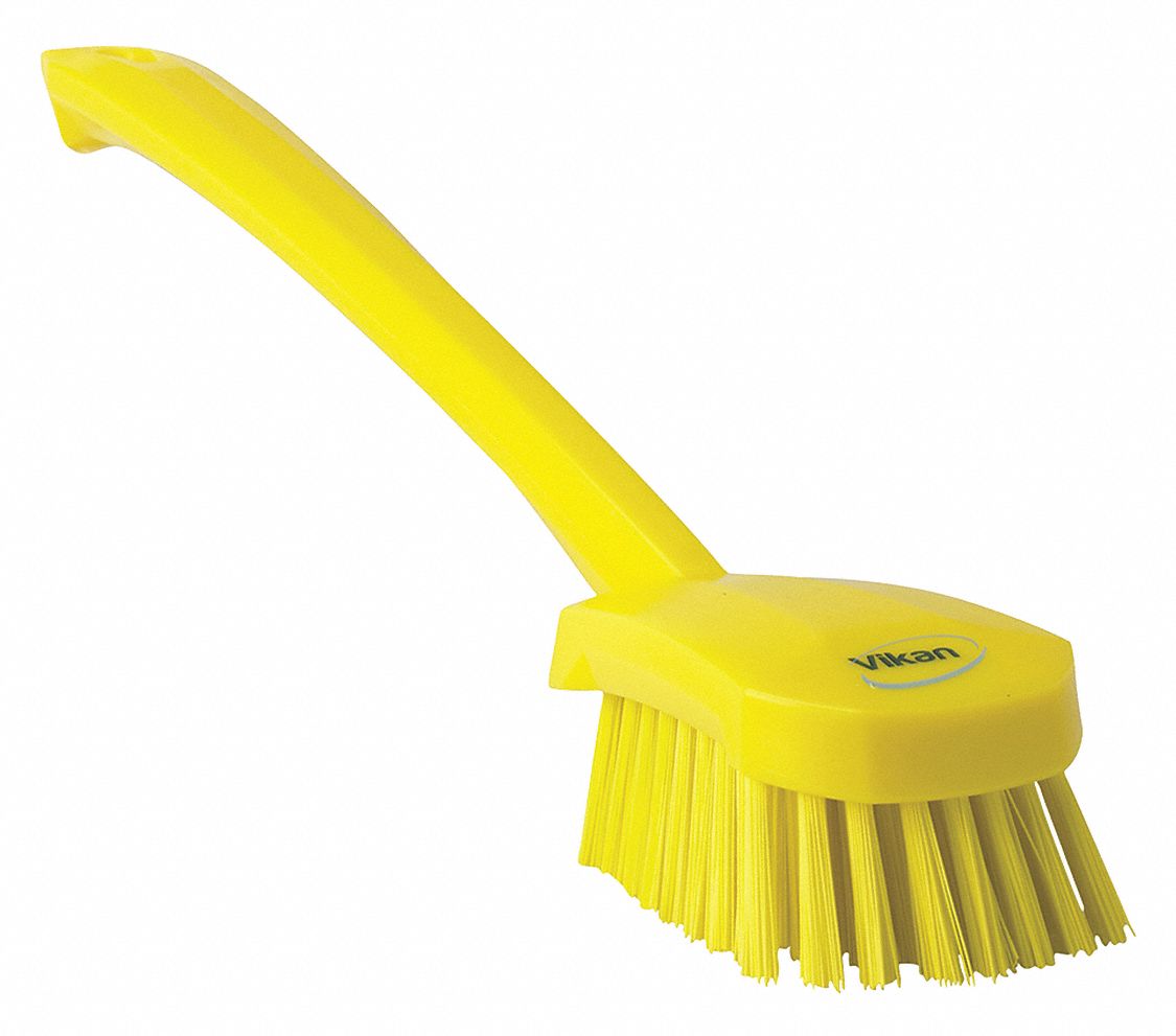 VIKAN 15 3/4 inL Polyester Long Handle Scrub Brush, Yellow 38Y672