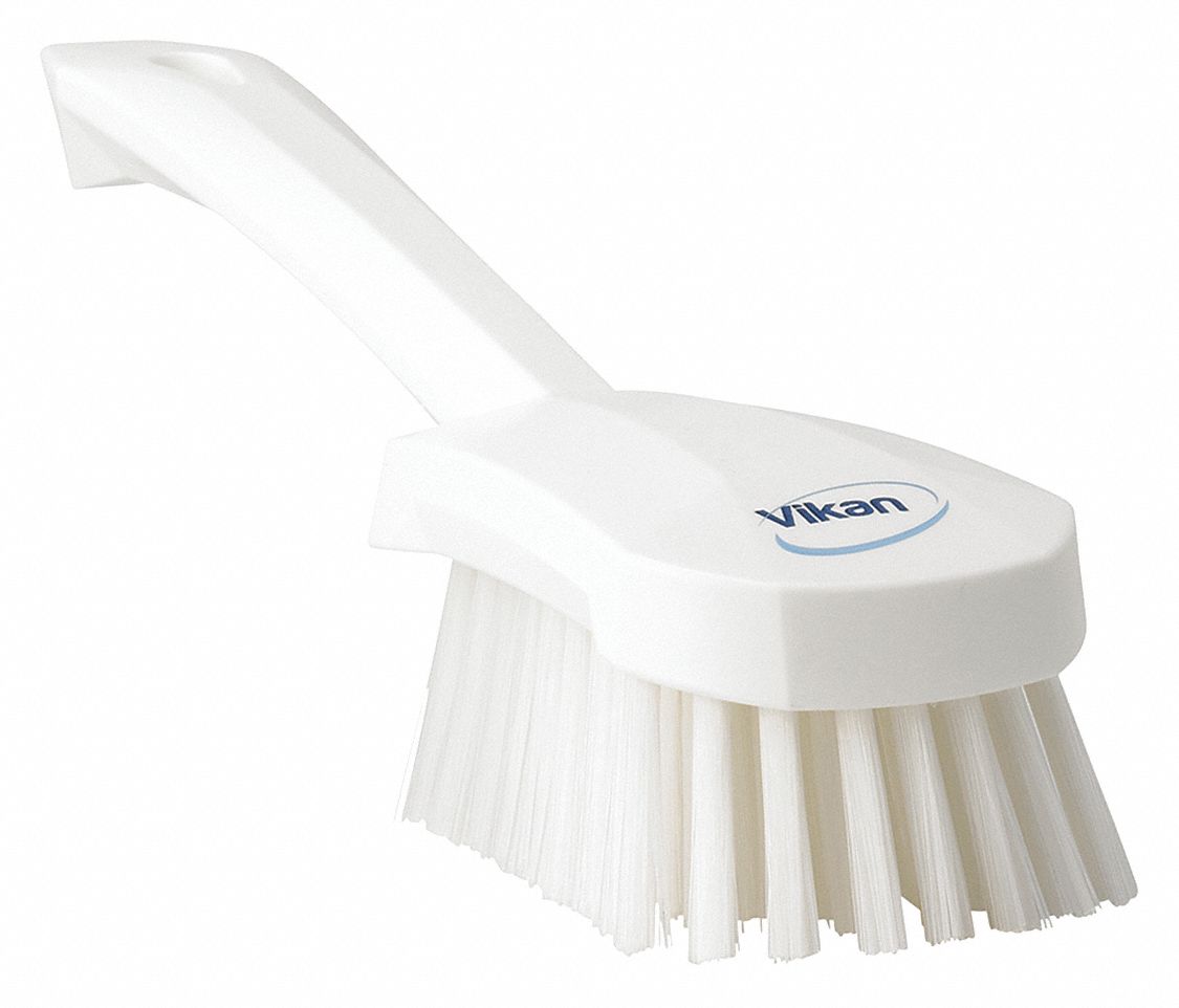 VIKAN 10 inL Polyester Short Handle Scrub Brush, White 38Y67641905