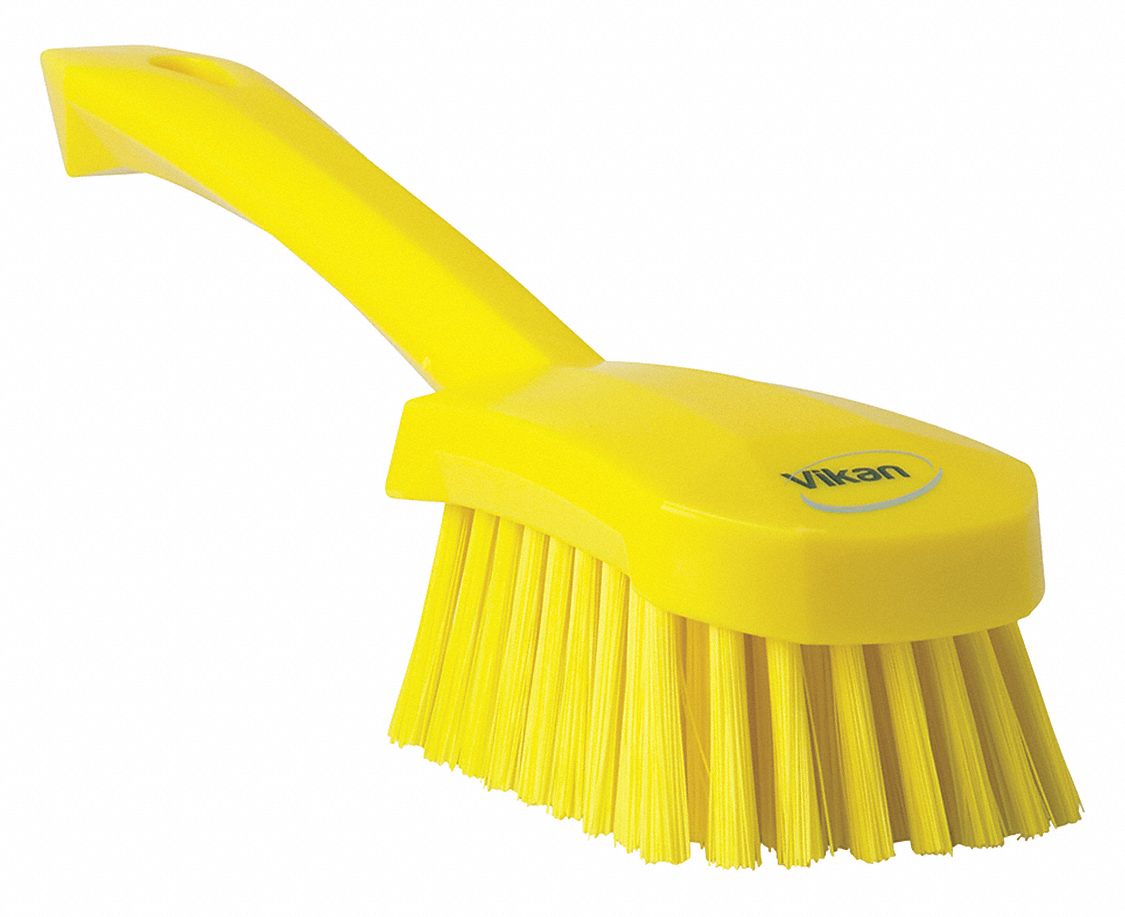 VIKAN 10 inL Polyester Short Handle Scrub Brush, Yellow 38Y67741906