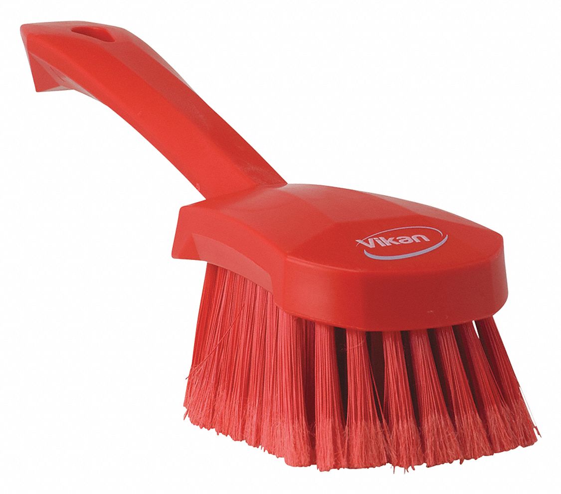 VIKAN 10 inL Polyester Short Handle Scrub Brush, Red 38Y68841944