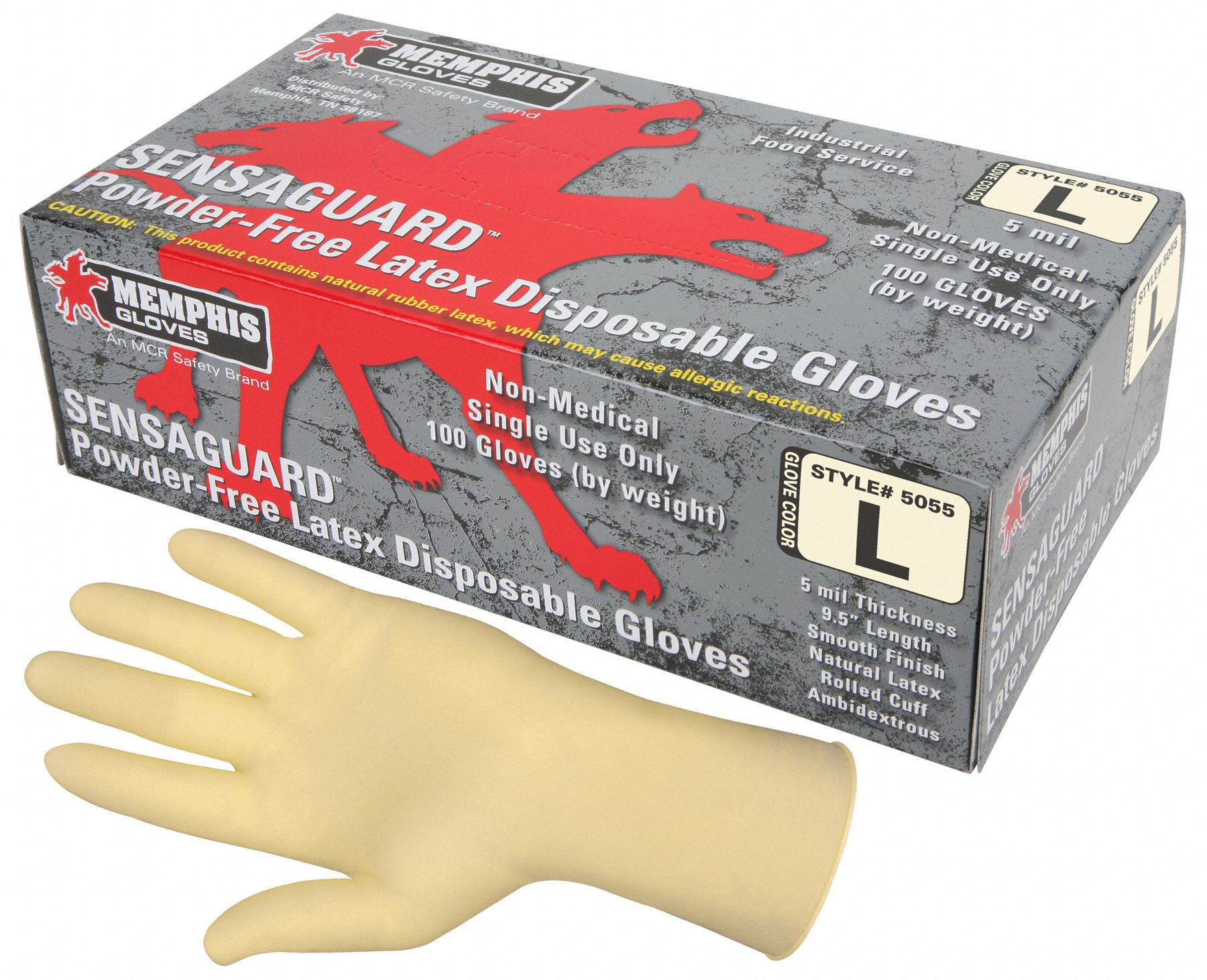 MCR SAFETY Disposable Gloves FoodGrade/Gen Purpose, 5 mil, Powder