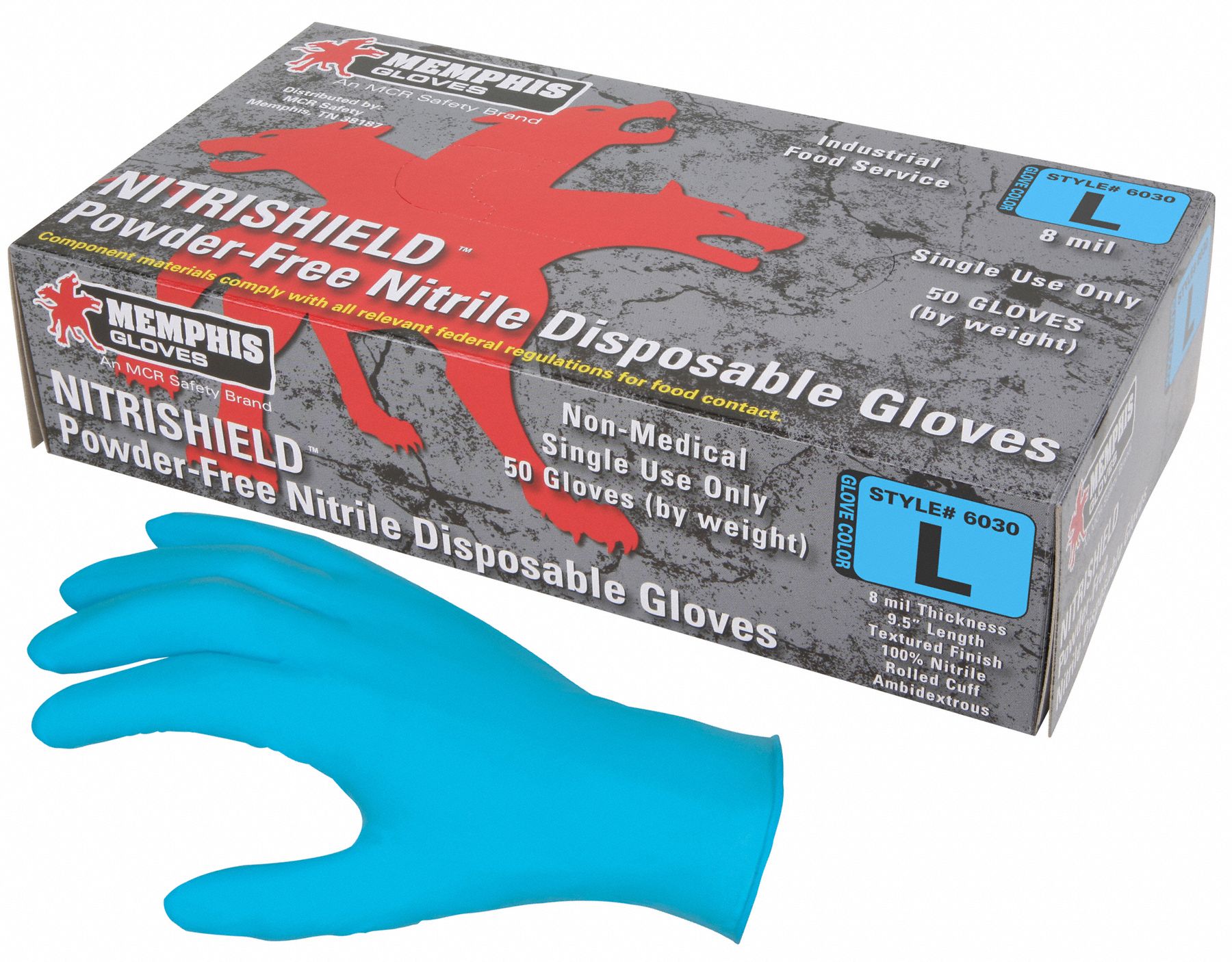 MCR SAFETY Nitrile, Disposable Gloves, 2XL, PowderFree, 8 mil Palm