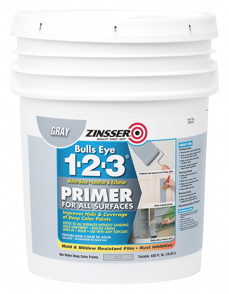 Primer Gray, 5 gal Size, 400 to 450 sq ft/gal Coverage, Acrylic Copolymer Resin, Water Base