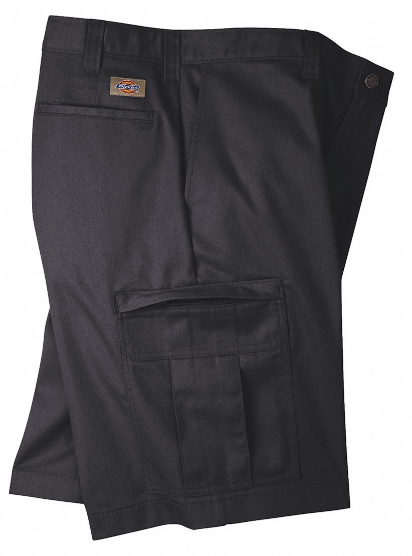 DICKIES Black Cargo Shorts, Poly/Cotton Twill, Fits Waist Size 34", Inseam 11" 39C061LR542BK