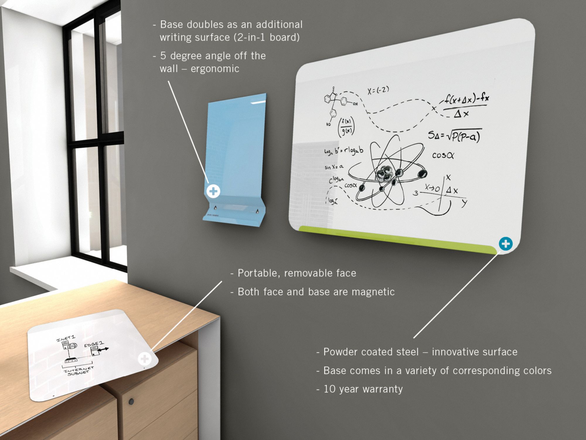 GHENT GlossFinish Steel Dry Erase Board, Wall Mounted, 24 3/8 inH x 18