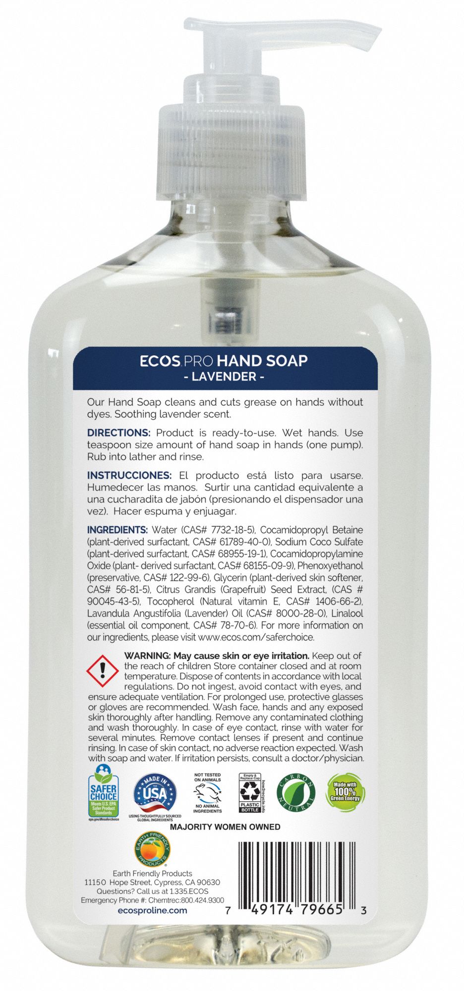 ECOS PRO Lavender, Liquid, Hand Soap, 17 oz, Pump Bottle, None 39N025